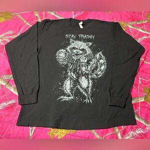 Tultex Black Long-Sleeve "Stay Trashy" Raccoon Graphic Tee